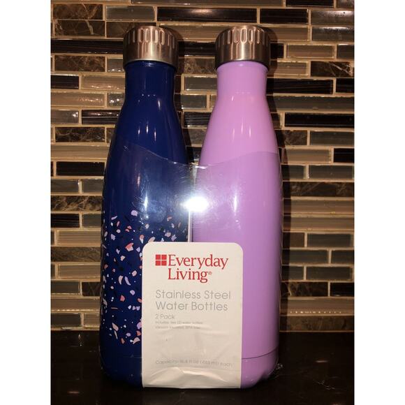 2 Pack Lilac Navy Everyday Living Stainless Steel Water Bottles 16.4 Fl Oz Each - Picture 2 of 3